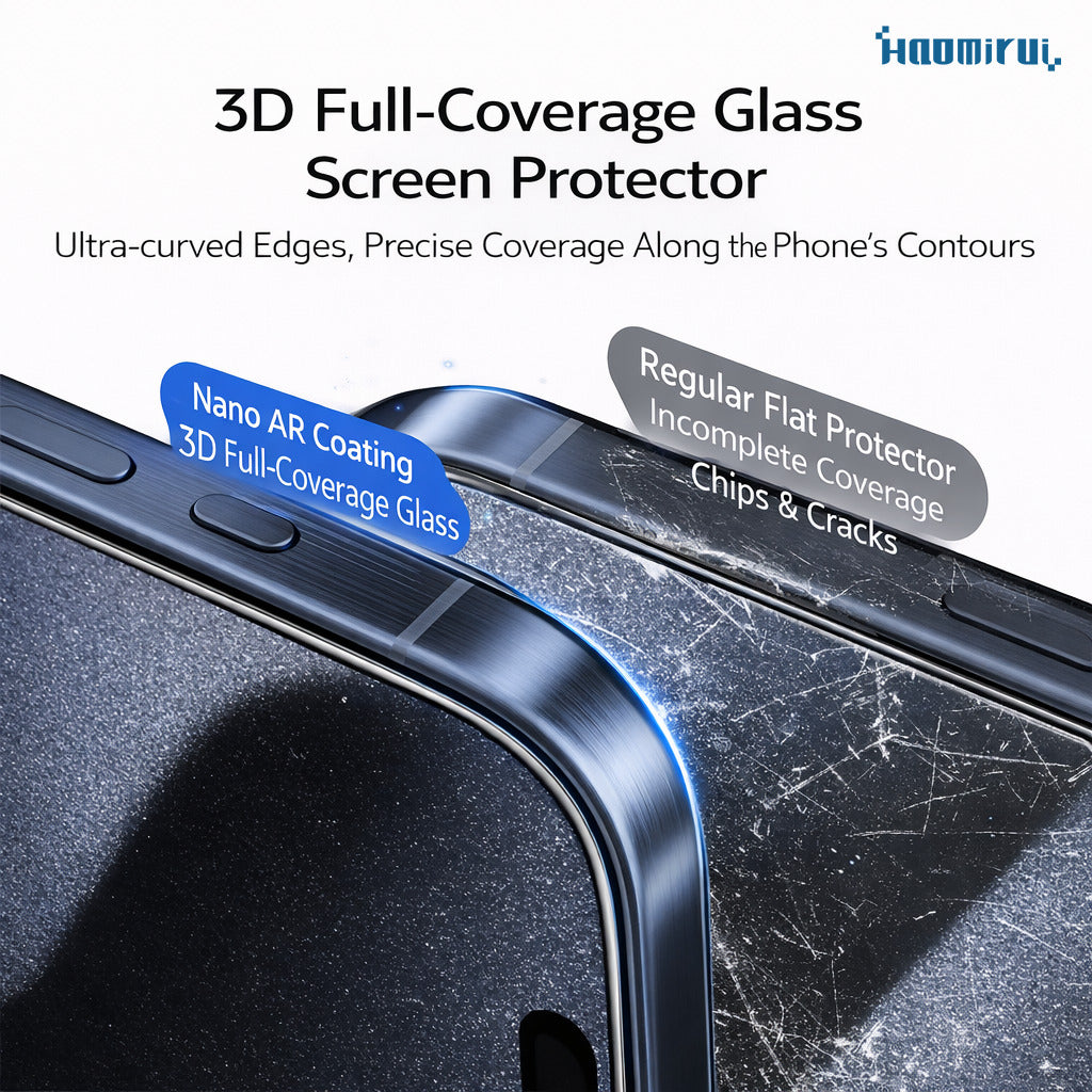 Haomirui AR High-Transparency 3D Tempered Glass Screen Protector for iPhone 17 Series — Magnetron Sputtering Process, Up to 97% Light Transmittance, <0.5% Reflectance