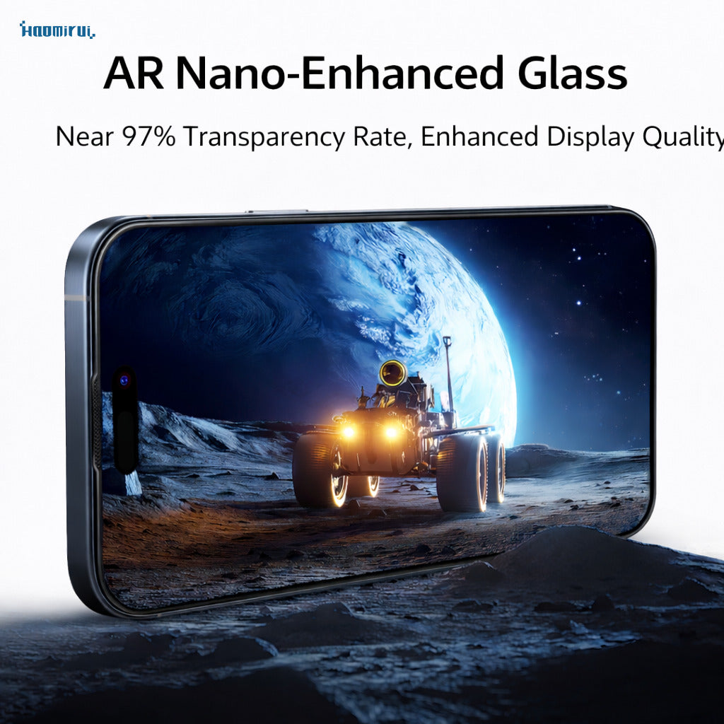 Haomirui AR High-Transparency 3D Tempered Glass Screen Protector for iPhone 17 Series — Magnetron Sputtering Process, Up to 97% Light Transmittance, <0.5% Reflectance